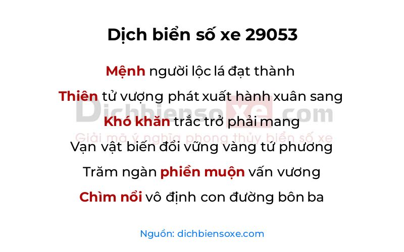Dịch thơ biển số 29053