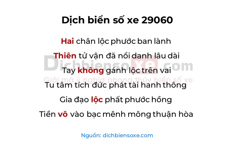 Dịch thơ biển số 29060