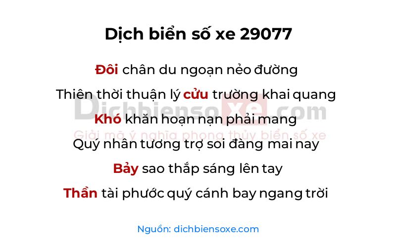 Dịch thơ biển số 29077