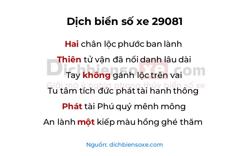 Dịch thơ biển số 29081