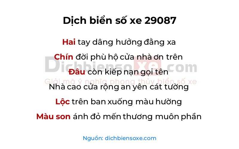 Dịch thơ biển số 29087