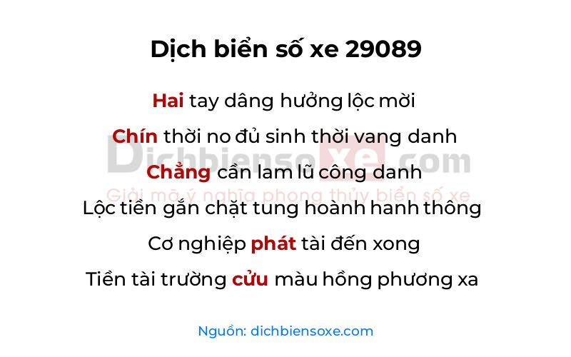 Dịch thơ biển số 29089