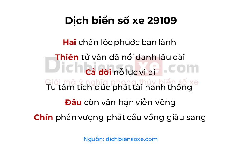 Dịch thơ biển số 29109