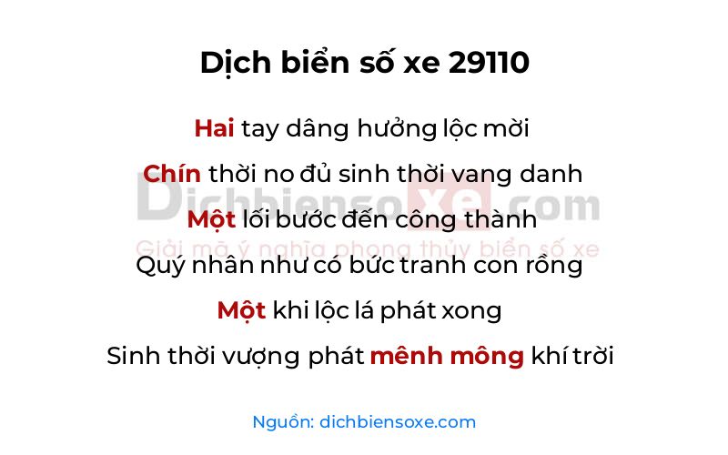 Dịch thơ biển số 29110
