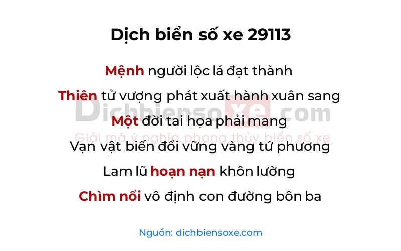 Dịch thơ biển số 29113
