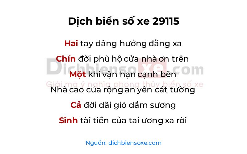 Dịch thơ biển số 29115