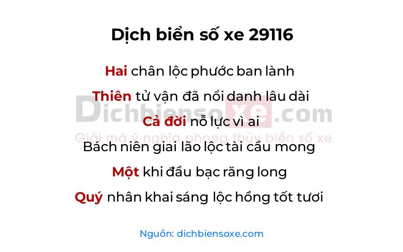 Dịch thơ biển số 29116