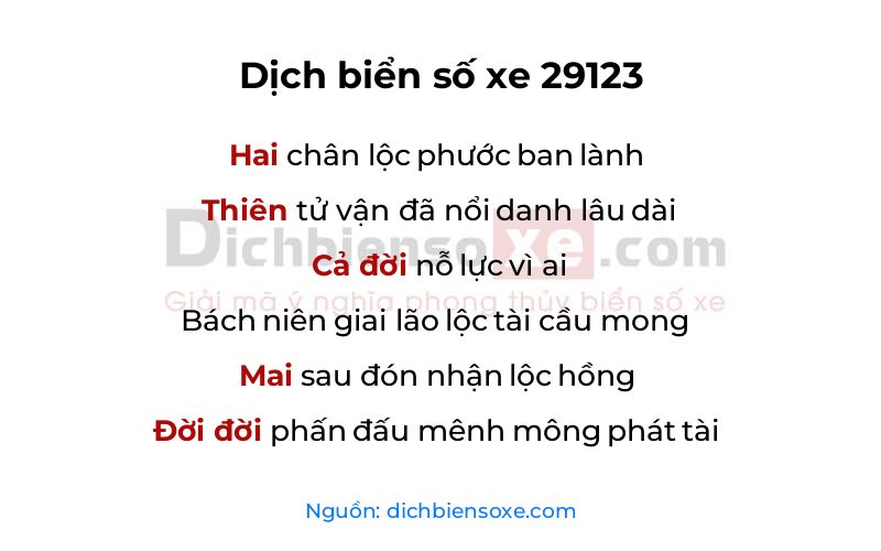Dịch thơ biển số 29123