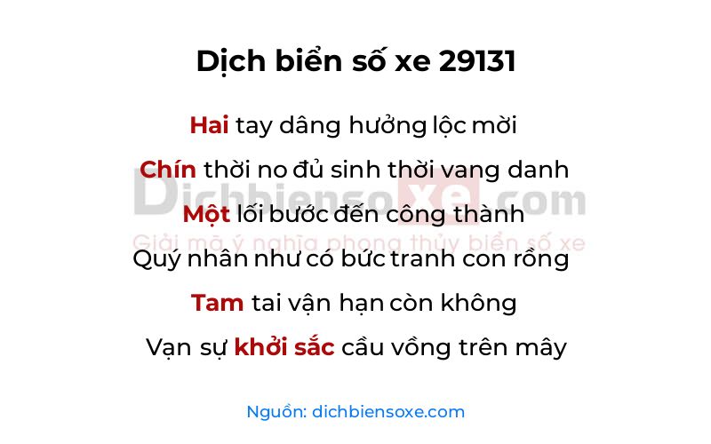 Dịch thơ biển số 29131