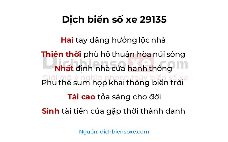 Dịch thơ biển số 29135