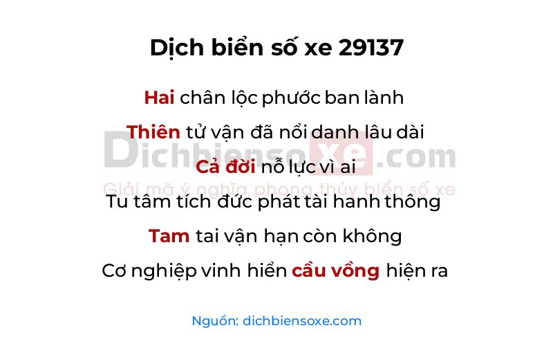 Dịch thơ biển số 29137