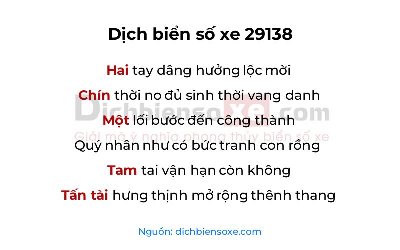 Dịch thơ biển số 29138