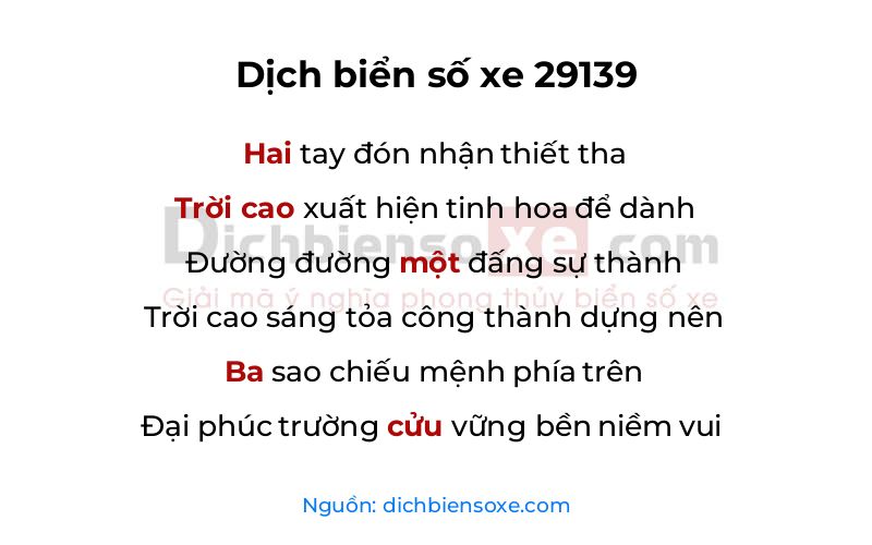 Dịch thơ biển số 29139