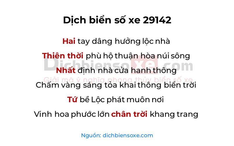 Dịch thơ biển số 29142
