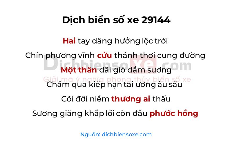 Dịch thơ biển số 29144