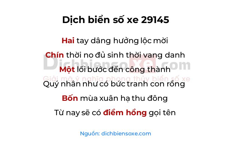 Dịch thơ biển số 29145