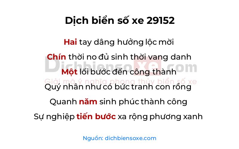 Dịch thơ biển số 29152