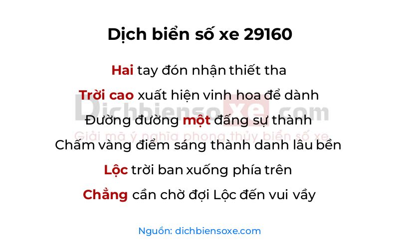 Dịch thơ biển số 29160