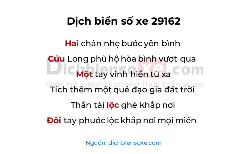 Dịch thơ biển số 29162
