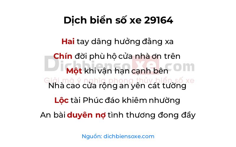 Dịch thơ biển số 29164