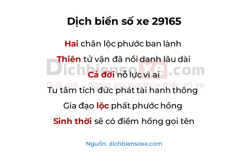 Dịch thơ biển số 29165