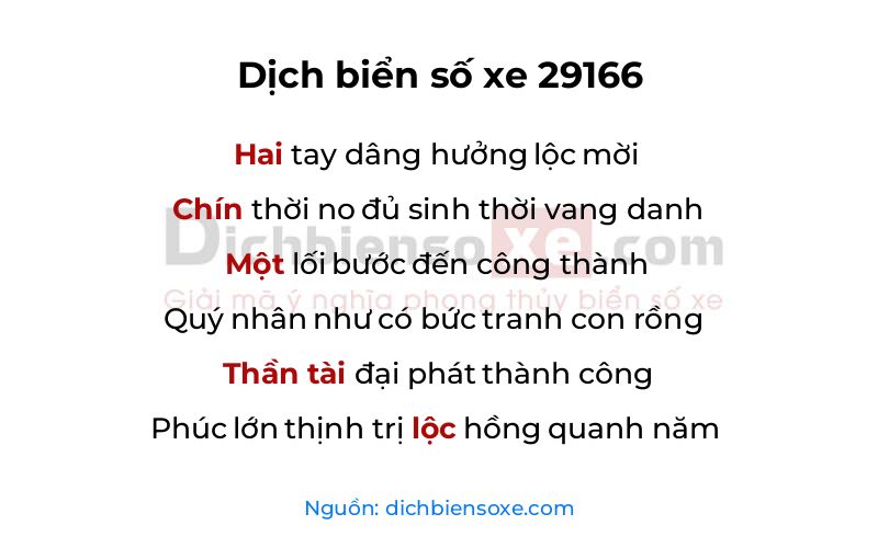 Dịch thơ biển số 29166
