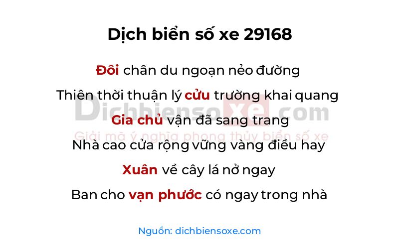 Dịch thơ biển số 29168