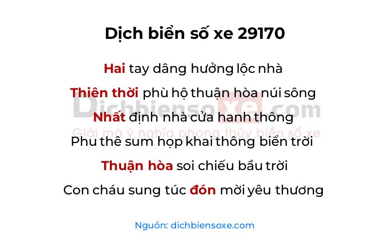 Dịch thơ biển số 29170