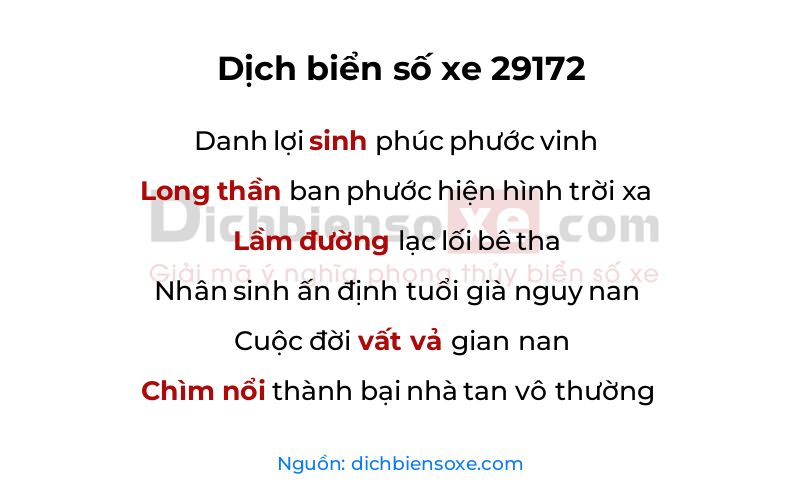 Dịch thơ biển số 29172