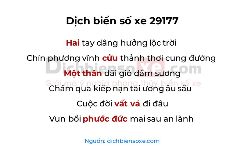 Dịch thơ biển số 29177