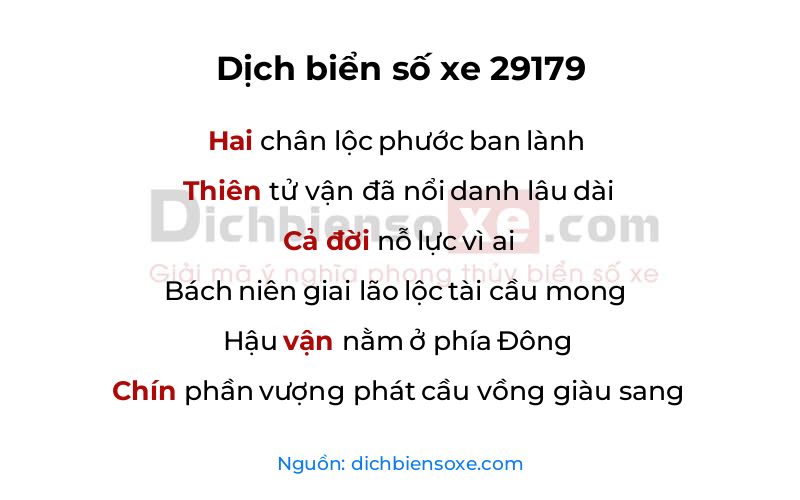 Dịch thơ biển số 29179