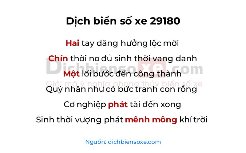 Dịch thơ biển số 29180