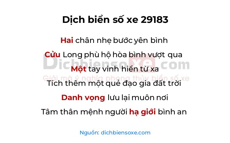 Dịch thơ biển số 29183