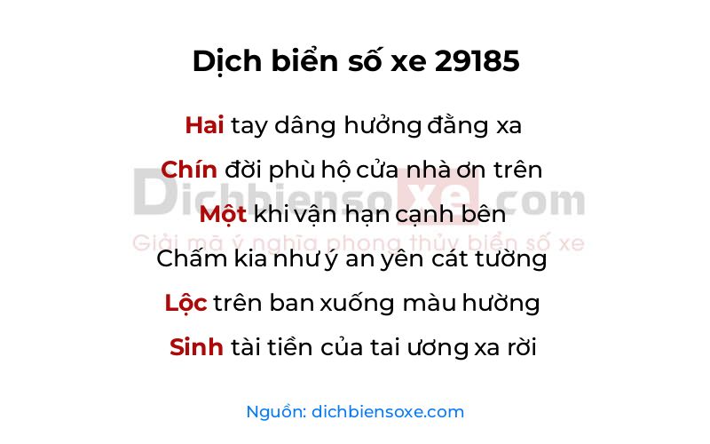 Dịch thơ biển số 29185