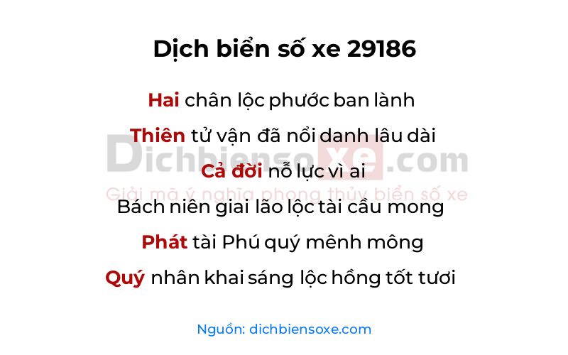 Dịch thơ biển số 29186