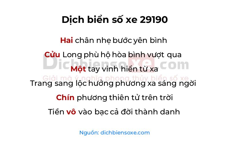 Dịch thơ biển số 29190