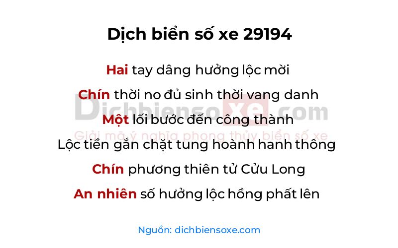 Dịch thơ biển số 29194