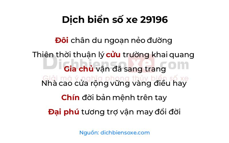 Dịch thơ biển số 29196