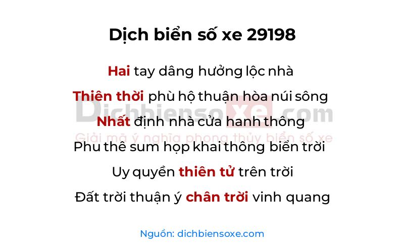 Dịch thơ biển số 29198