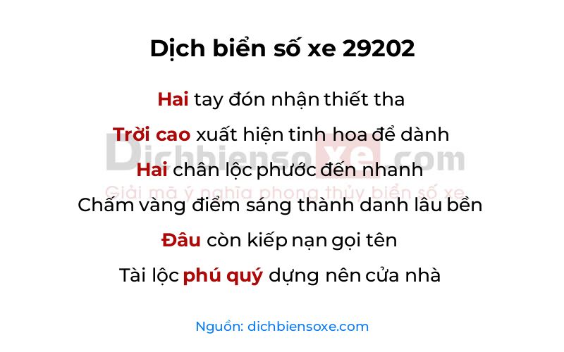 Dịch thơ biển số 29202
