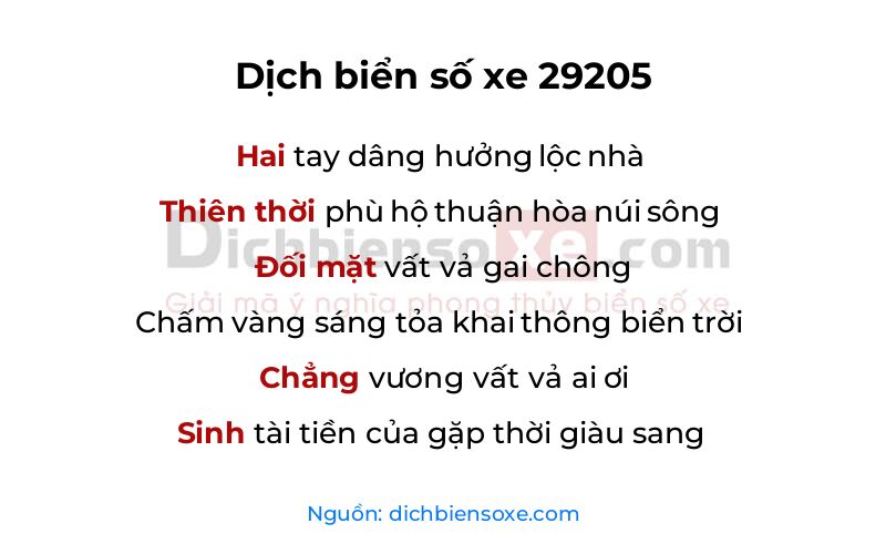 Dịch thơ biển số 29205