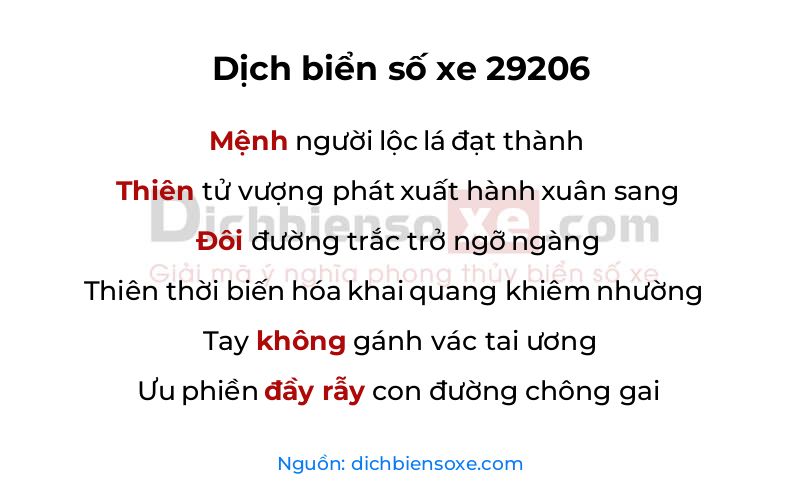 Dịch thơ biển số 29206