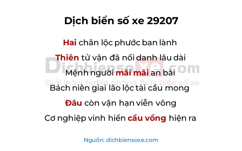 Dịch thơ biển số 29207