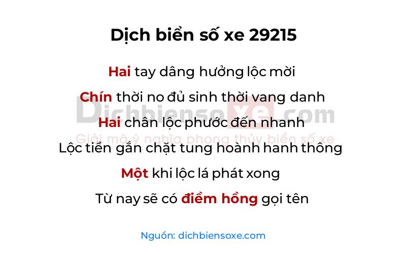 Dịch thơ biển số 29215