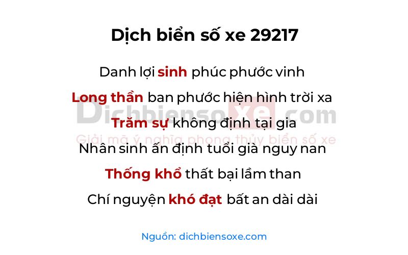 Dịch thơ biển số 29217