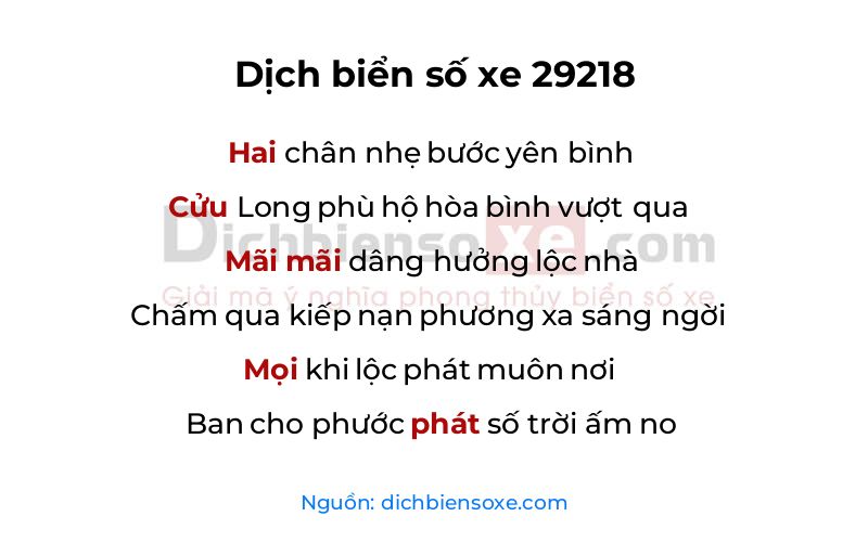 Dịch thơ biển số 29218
