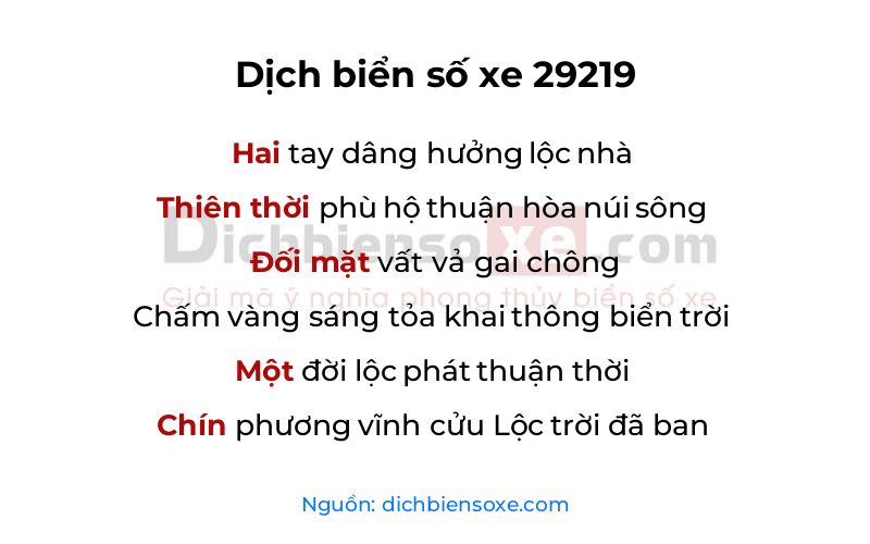 Dịch thơ biển số 29219