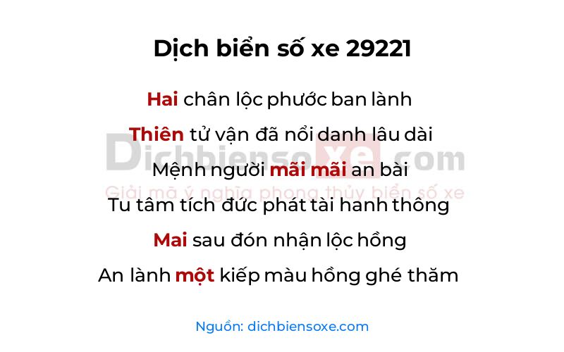 Dịch thơ biển số 29221