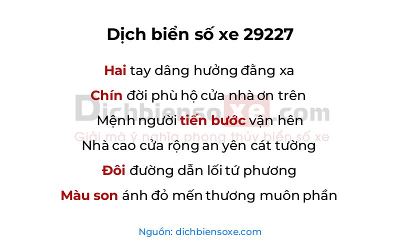 Dịch thơ biển số 29227