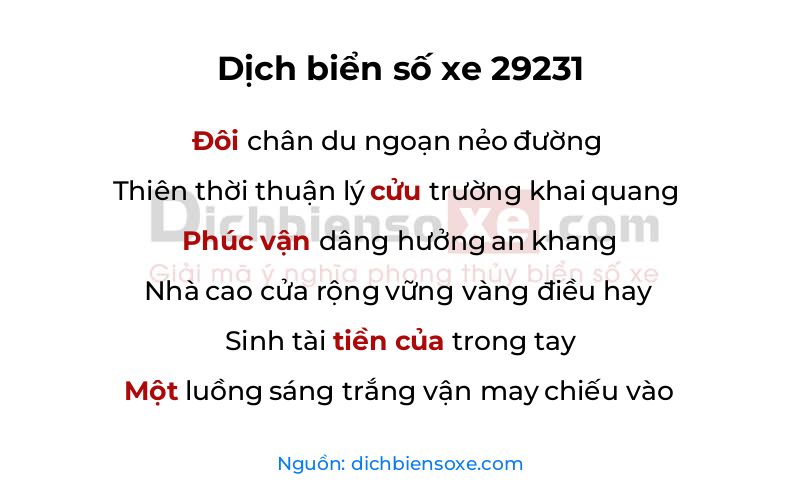 Dịch thơ biển số 29231